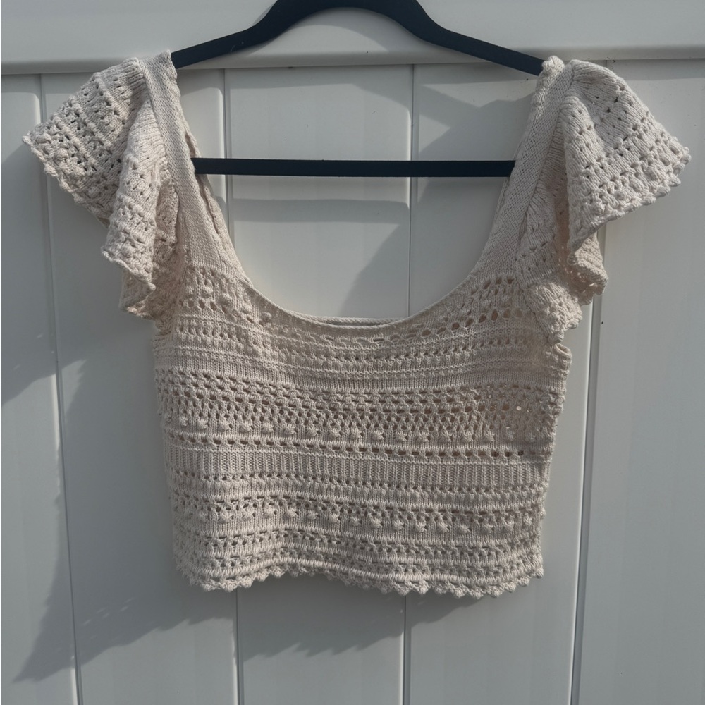 Elegant Cream Crochet Top